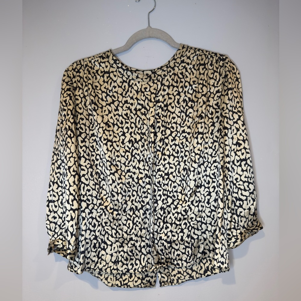 J. Crew Black and Cream Patterned Blouse